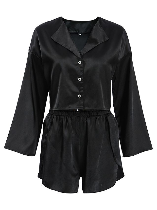 Dame Satin Pyjamas Sæt med elegant snit og fine detaljer Stilla