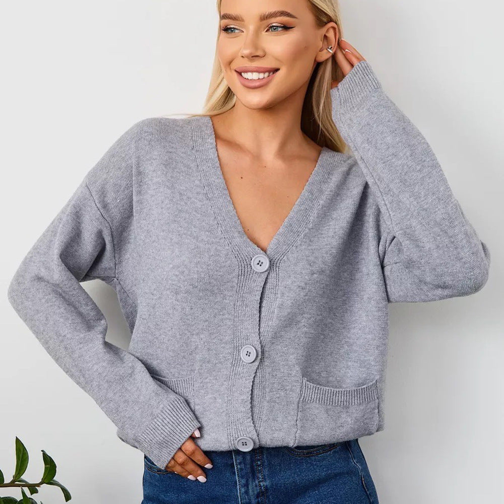 Kvinder's casual strikket cardigan med V-hals og praktiske lommer Stilla