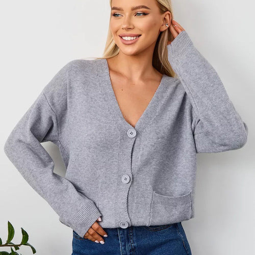 Kvinder's casual strikket cardigan med V-hals og praktiske lommer Stilla