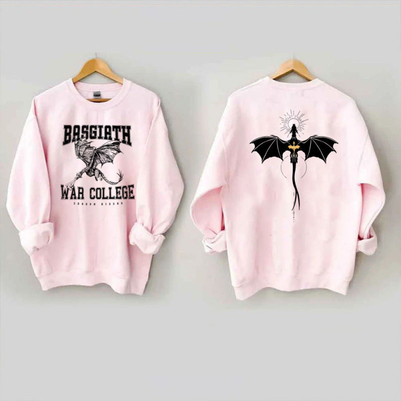 Kvinders sweatshirt med kreativ dragemotiv og unikt college design Skovae