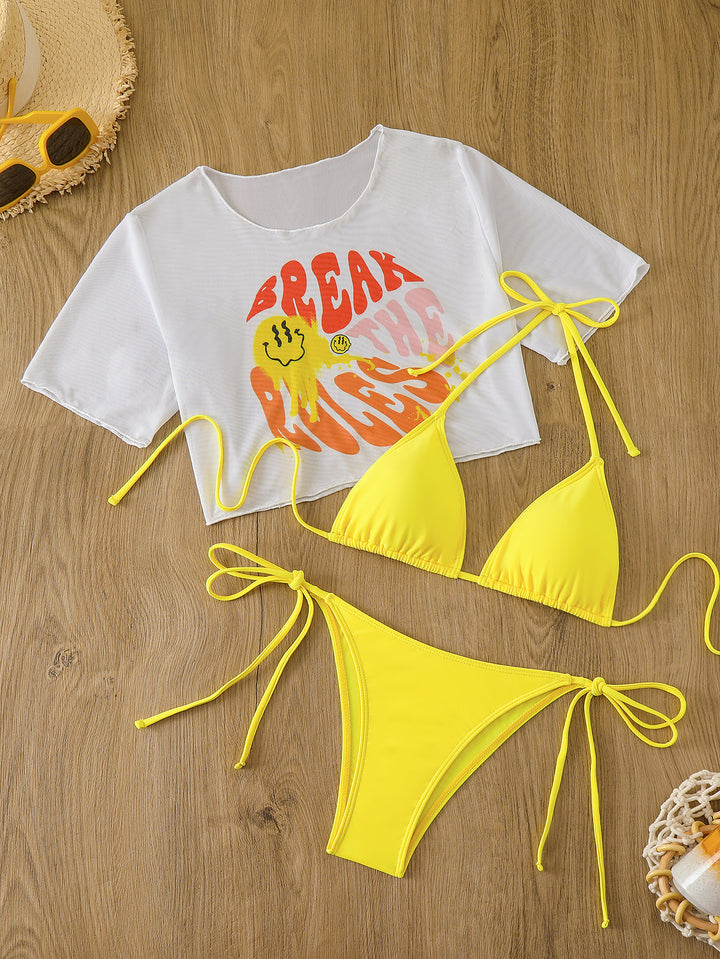 Kvinder Sjov Grafik Crop Top og Knyt-sider Bikinisæt Stilla