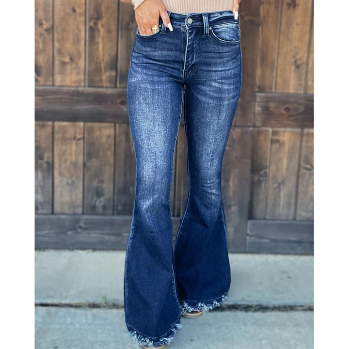 Dame Flared Denim Jeans med frynsede sømme og høj talje Stilla