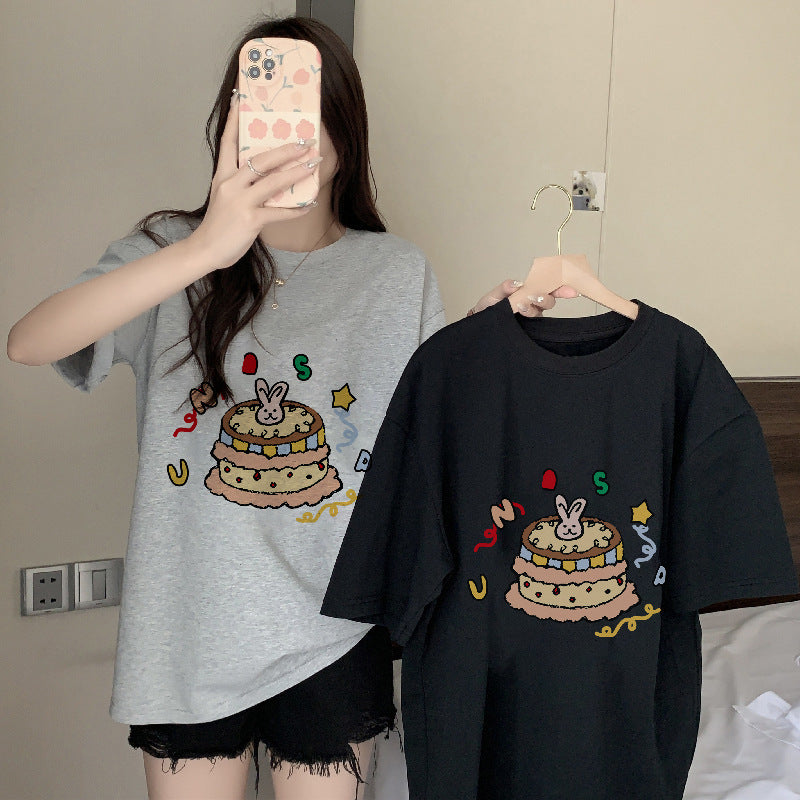 Dame kortærmet T-shirt med farverigt motiv Stilla