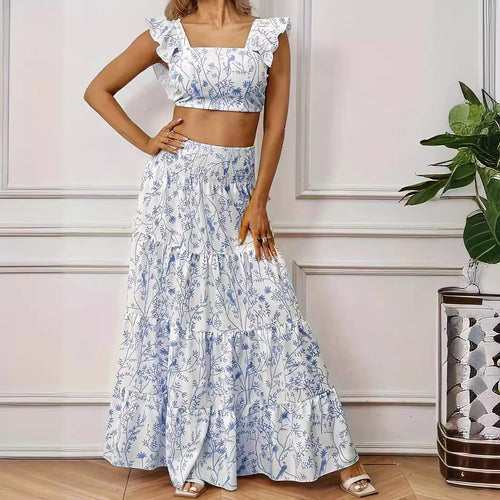 Dame to-delt sommeroutfit med blomsterdesign Stilla