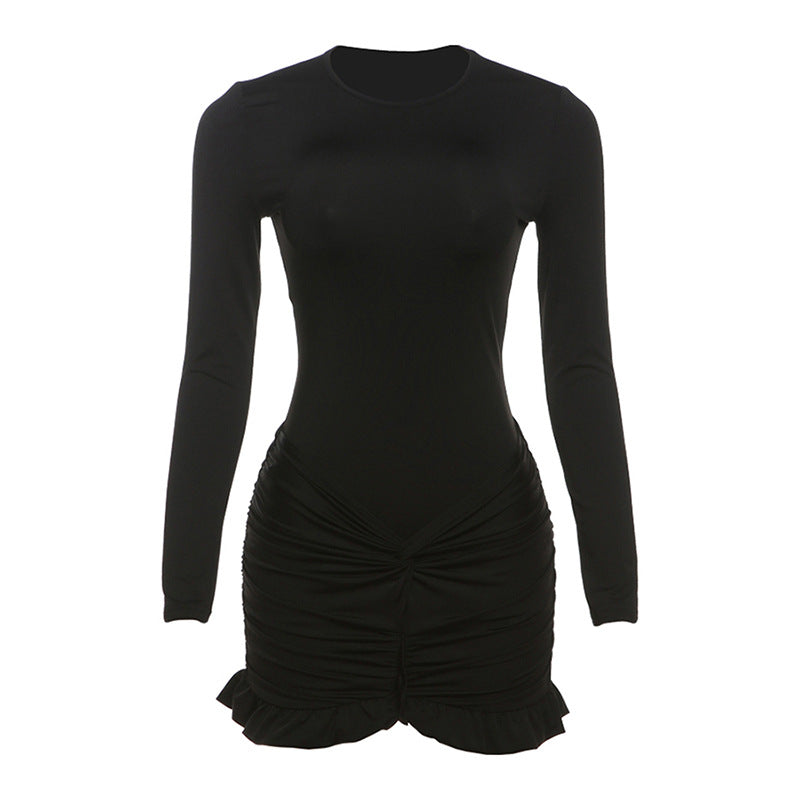 Dame Bodycon Kjole med rynket Skørt og Lange Ærmer Stilla