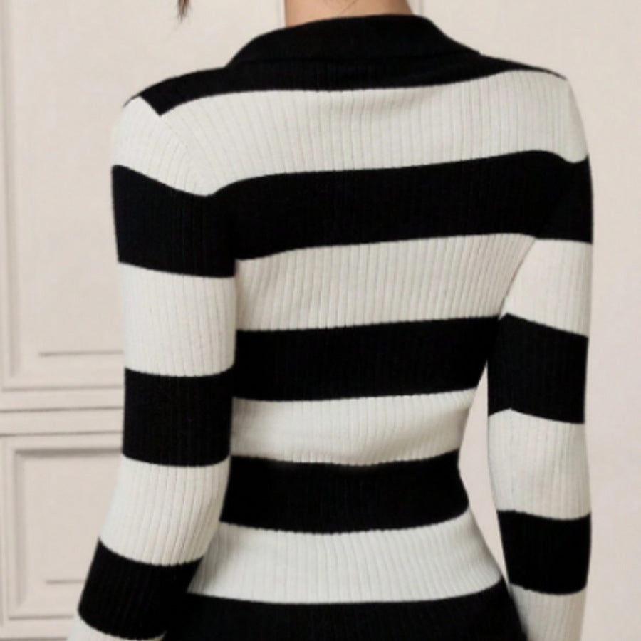 Femme Klassisk Stribet Rib-Polo-Trøje Stilla