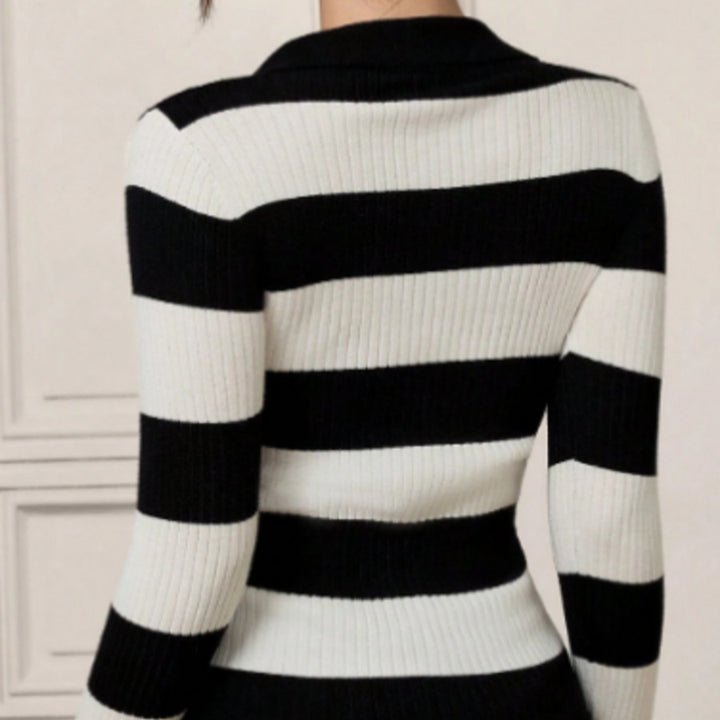 Femme Klassisk Stribet Rib-Polo-Trøje Stilla