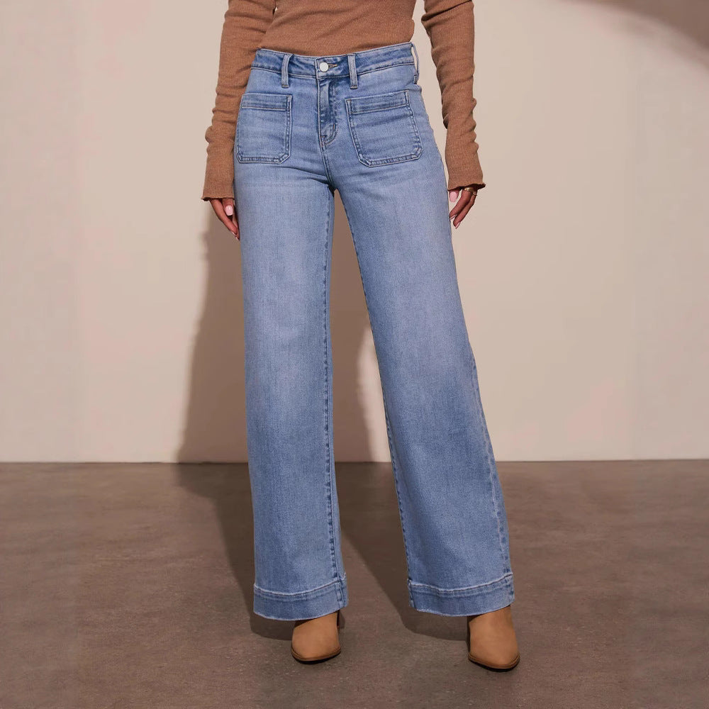 Dame brede jeans med høj talje og iøjnefaldende lommer Stilla