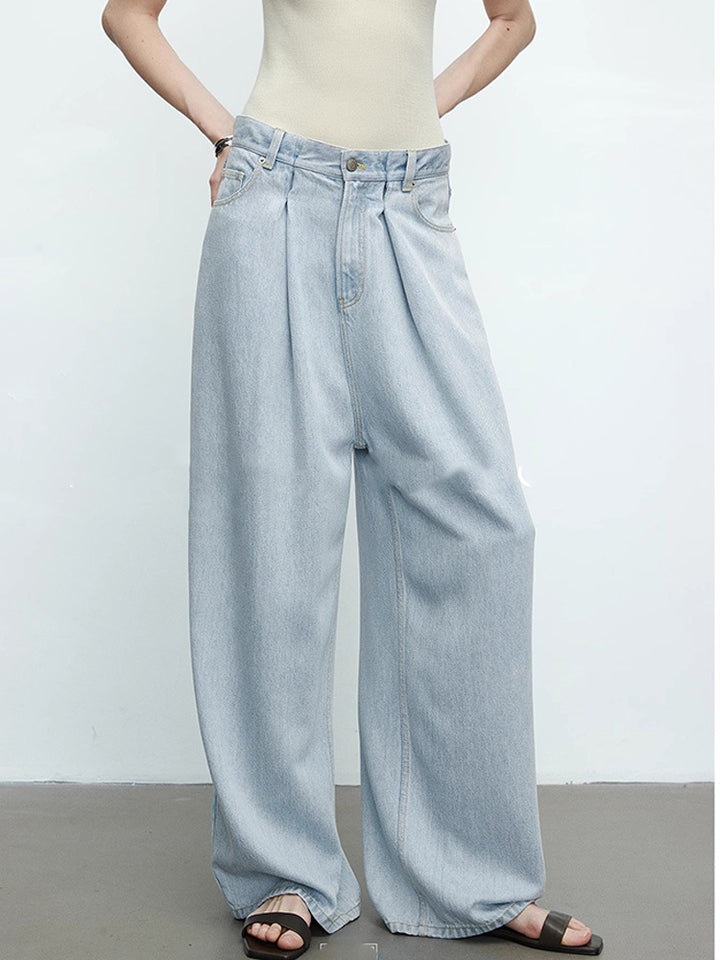 Dame brede jeans med høj talje og forreste folder Stilla