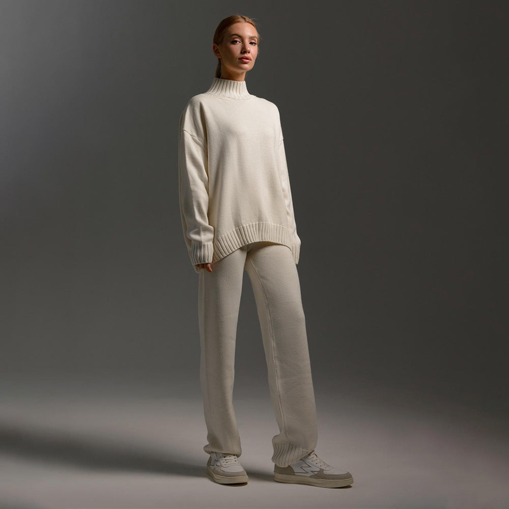 Dame Cozy Strik Jumpsuit med Høj Krave og Løs Pasform Stilla