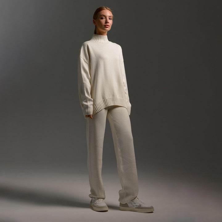 Dame Cozy Strik Jumpsuit med Høj Krave og Løs Pasform Stilla