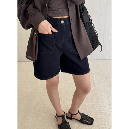 Dame jeans-shorts med bred pasform og praktiske lommer Stilla