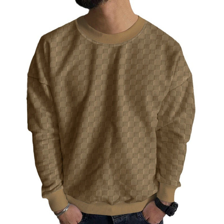 Herrer nan præget skakbræt-sweatpullover med oversized pasform, rundhalsudskæring og ribbånd Skovae