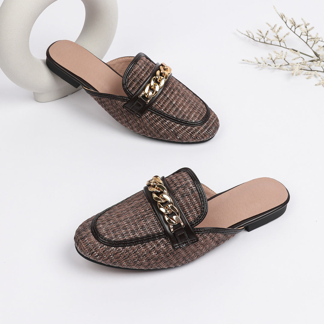Dame Komfortable Slip-On Mules med Guld Kæde Stilla