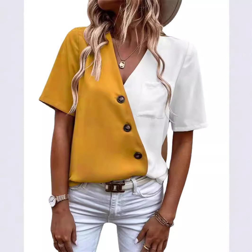 Dame Trendy Bluse med asymmetrisk snit og knapdetalje Stilla