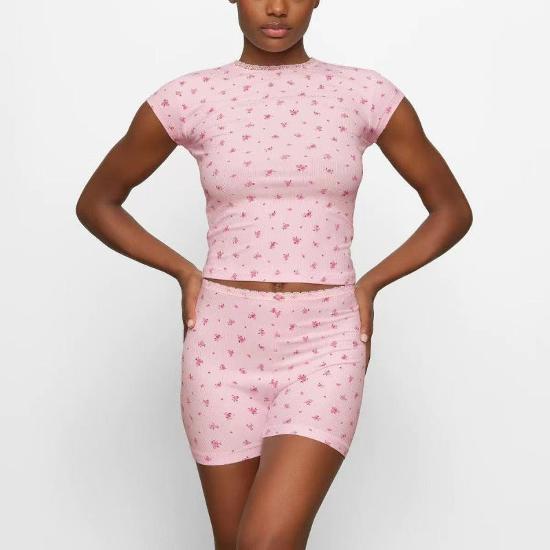 Dame Floral Print Bomulds Lounge Shorts Stilla