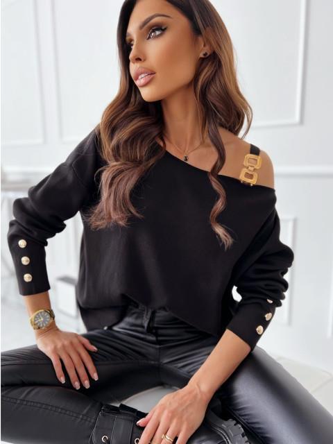 Dame Oversized Pullover med skulderudskæringer og dekorative knapper Stilla