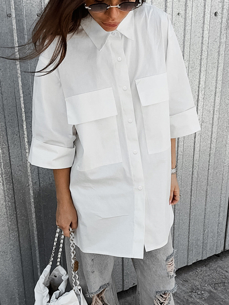 Dame Oversized Skjorte med praktiske brystlommer og casual snit Stilla