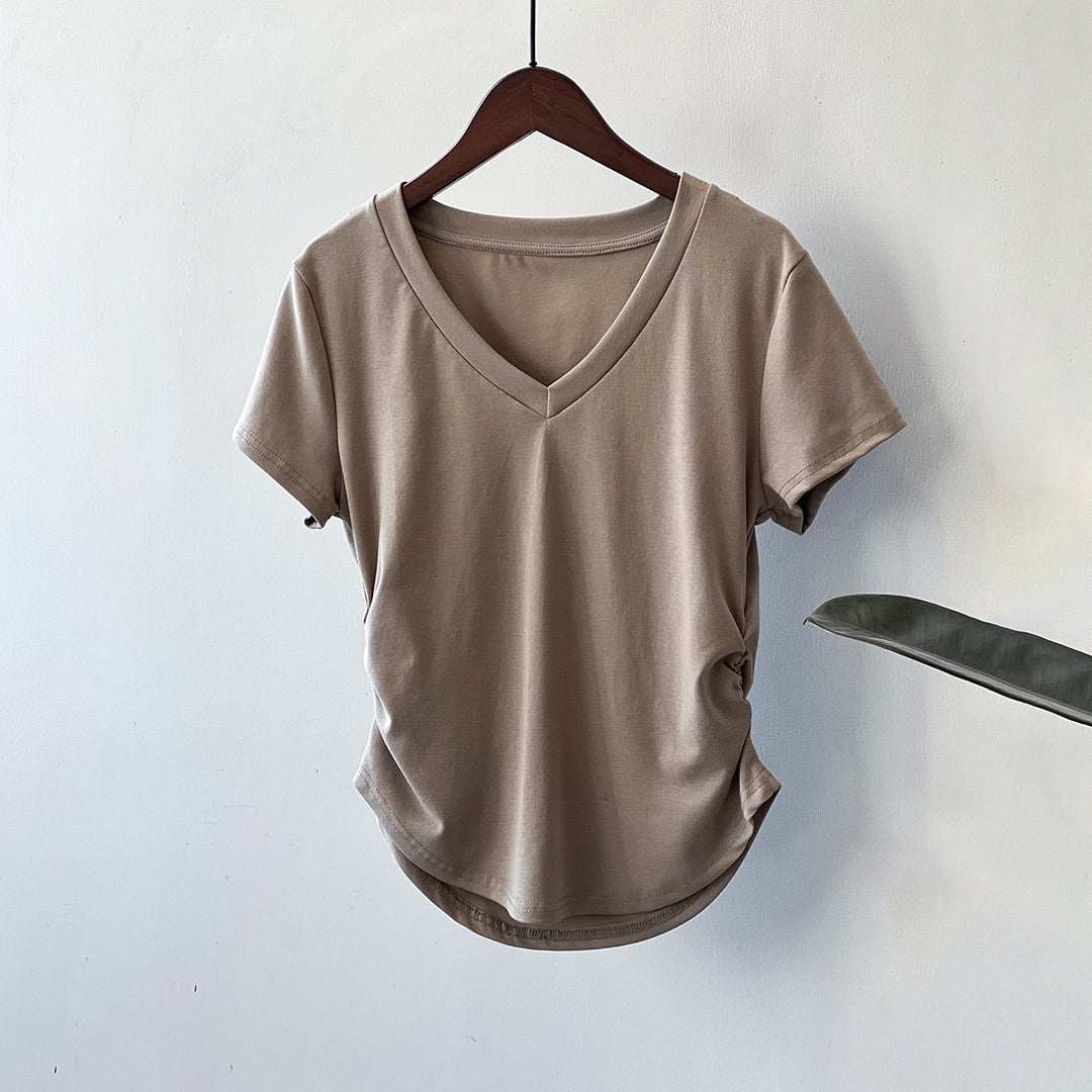 Dame V-hals T-shirt med afslappet silhuet og kvalitets bomuldsblanding Stilla