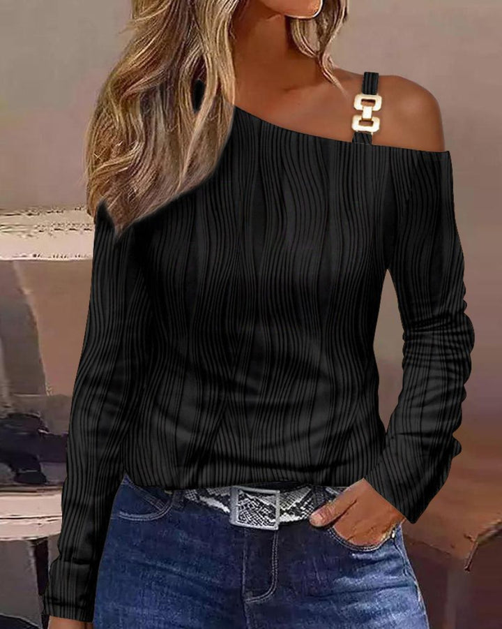 Dame top med asymmetrisk snit og blomsterdesign Stilla