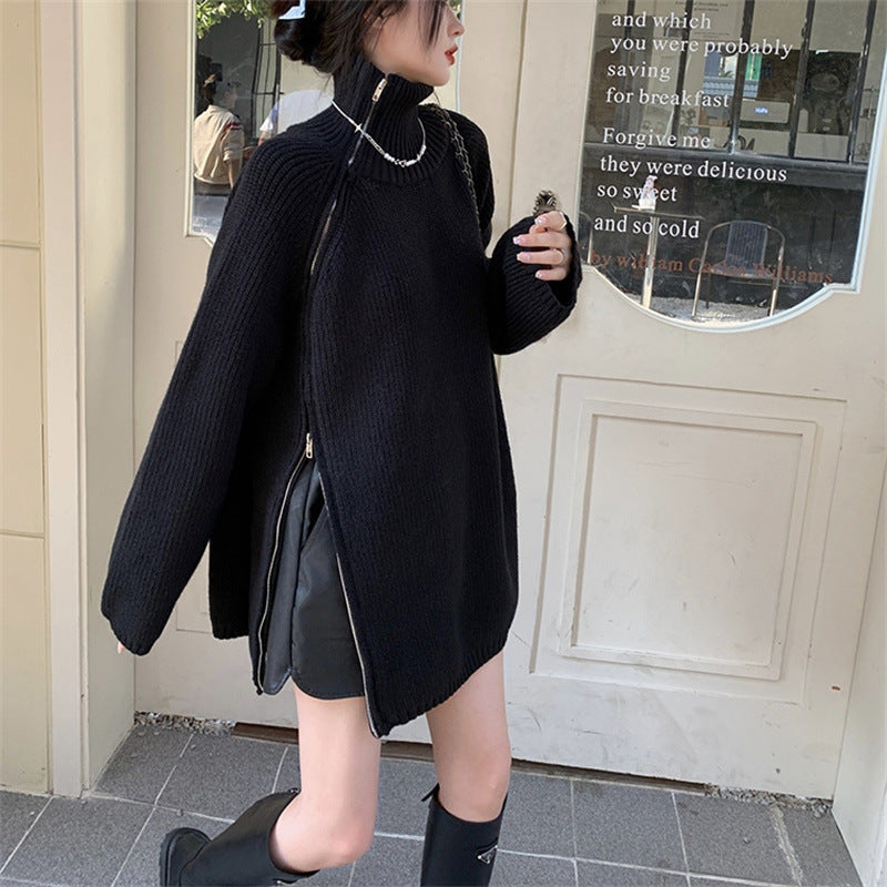 Kvinderne Oversized Turtleneck Sweater med Sideskilt og Ribbet Design Stilla