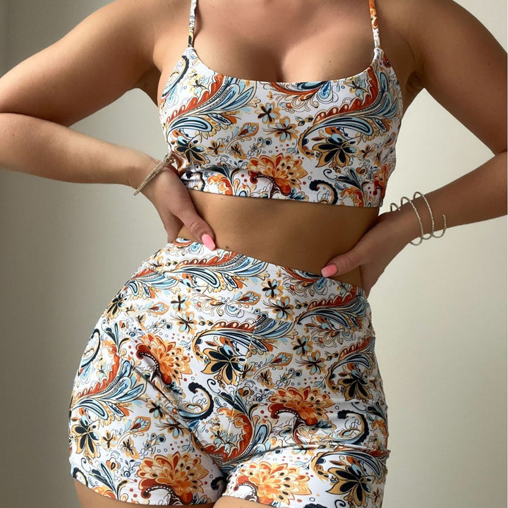 Dame Sporty Crop-Top og High-Waist Shorts Sæt Skovae