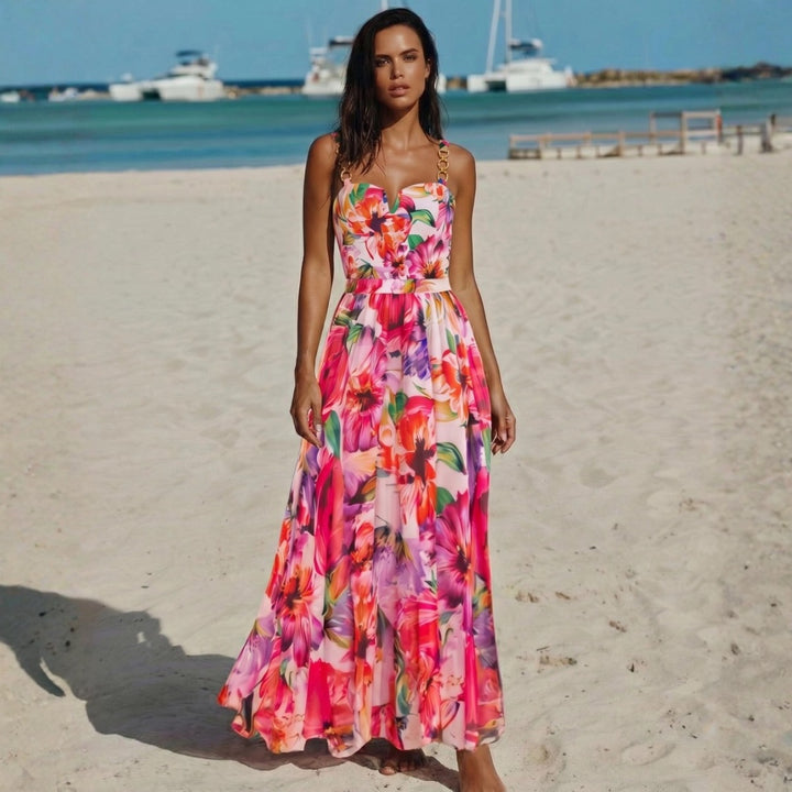 Dame elegant badeanstalt med floral indpakningsskørt Skovae