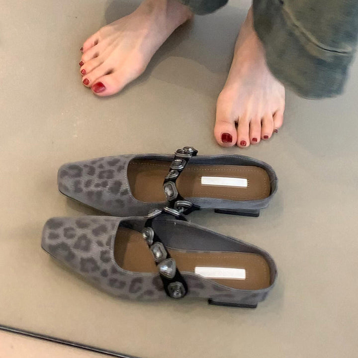 Dame elegant firkantet tå Slingback Mules med dekorativ rem Stilla