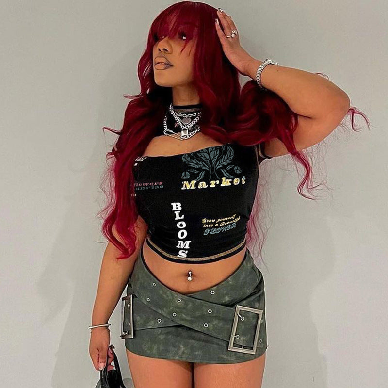 Dame Grafiktryk Cut-Out Crop Top Stilla