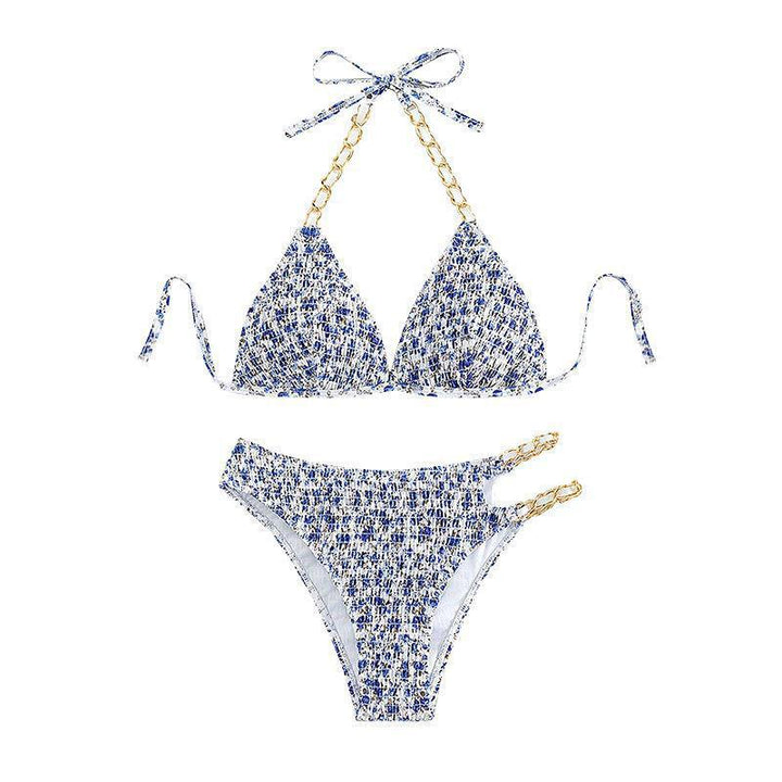 Dame Triangel-Bikini med gyldne kæde-detaljer og legende blomsterprint Skovae