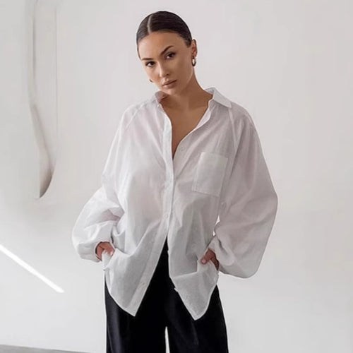 Dame Oversized Bluse i let linned med elegante pufærmer Stilla