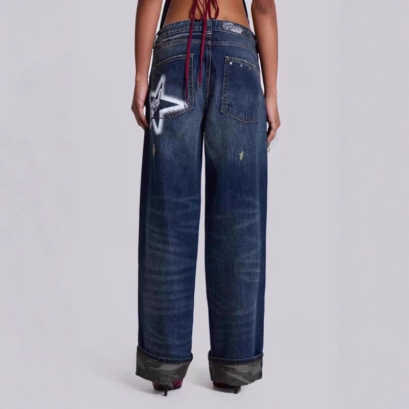 Dame Grafik Distressed Bred-Ben Jeans Stilla