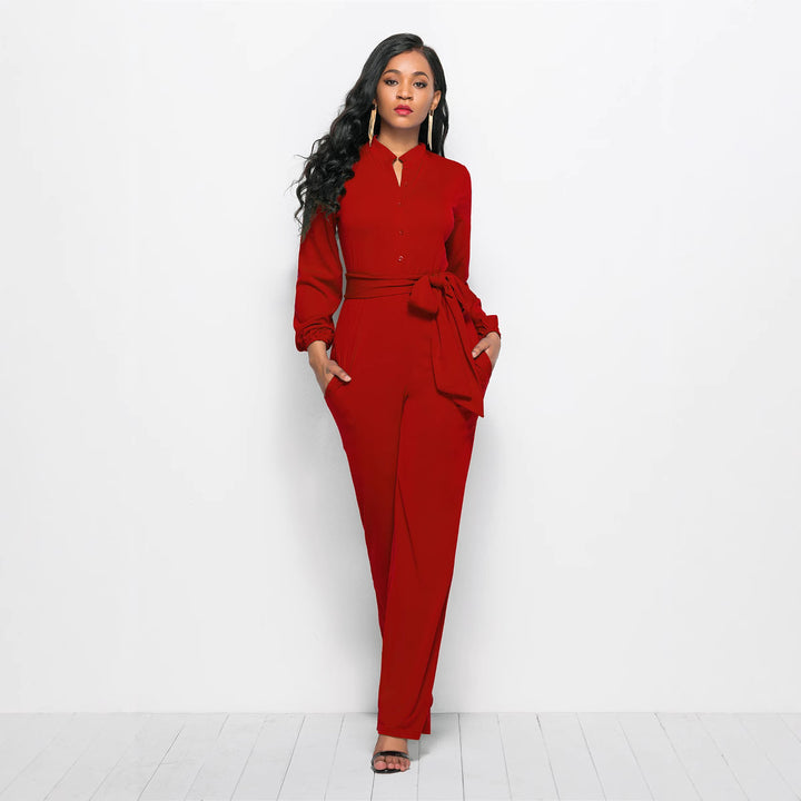 Dame Elegant Jumpsuit med tætsiddende snit og lange ærmer Stilla