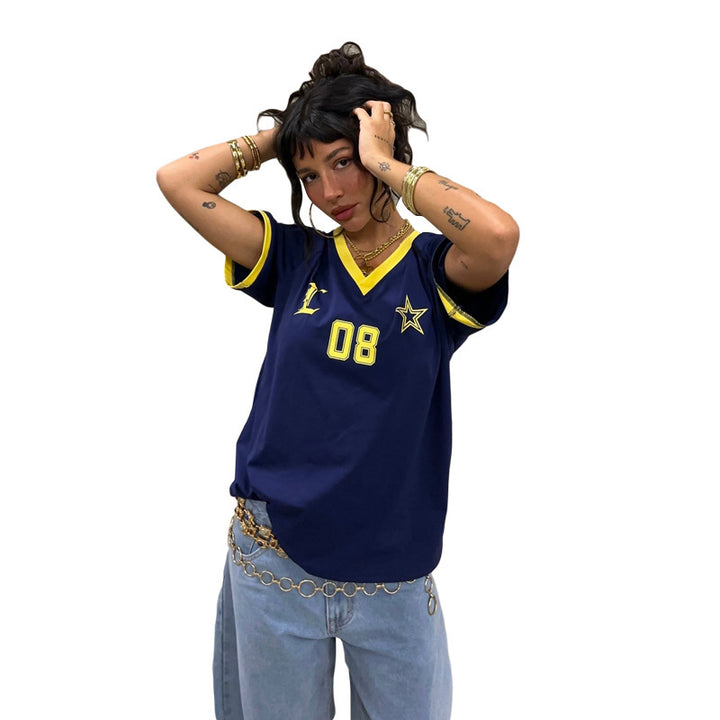 Dame OverStørrelse T-shirt i sporty stil med kontrastfarvet ærme Stilla