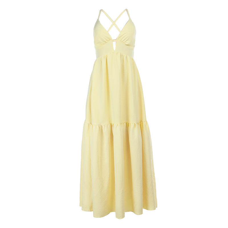 Damen Maxikleid mit tiefem V-Ausschnitt und taillierter Silhouette Skovae