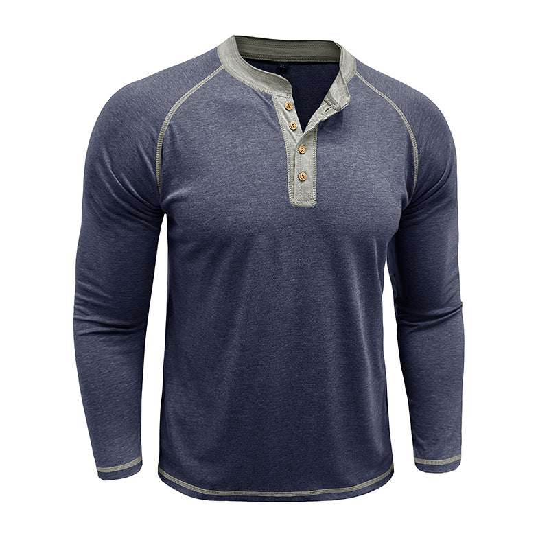 Herrer Langærmet Henley T-shirt med moderne knapdesign og kontrastsømme Stilla