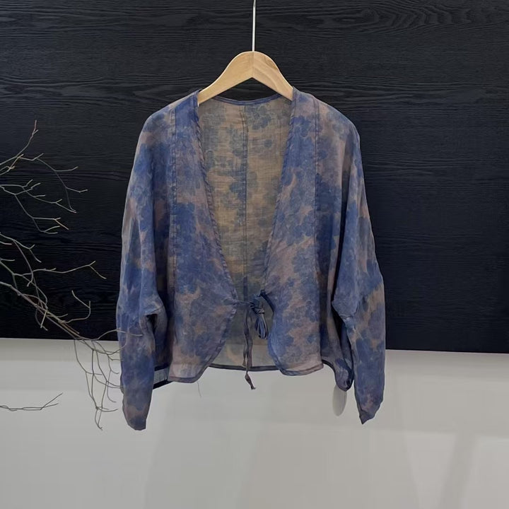 Femme Åben Front Blomster Mønster Kimono Jakke Stilla