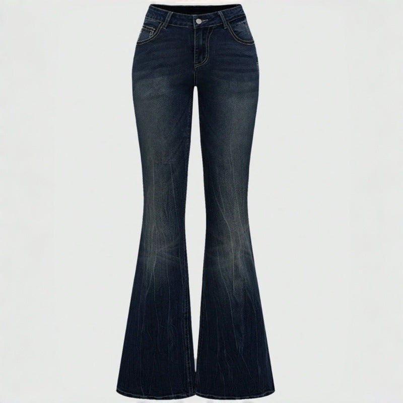 Dame Bootcut Jeans med detaljerede broderier og høj talje Skovae