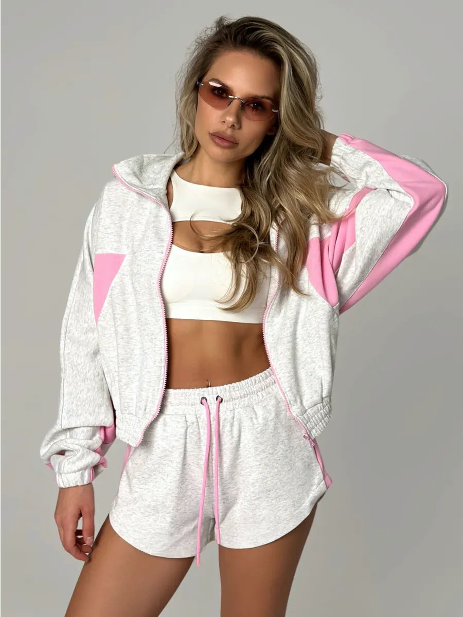 Kvinders casual sportsjakke og shorts sæt Skovae