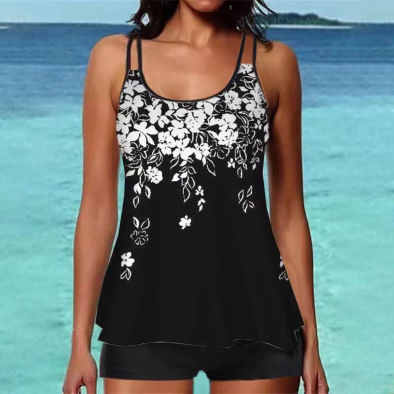 Dame Tankini-top med blomstermotiv og rygrem Skovae