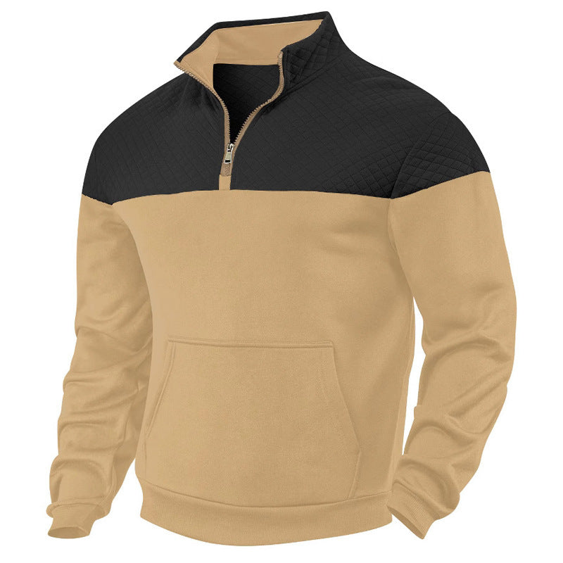 Herren nan quilted skulderpas halvzip sweater med kenguruhåpning og ståkrave Skovae