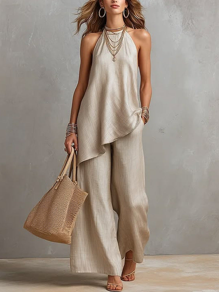 Dame luftig jumpsuit med asymmetrisk snit Skovae