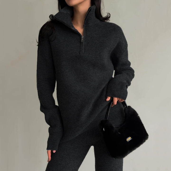 Kvinder Stand Krave Sweatshirt med Lynlås og Ribbet Design Skovae