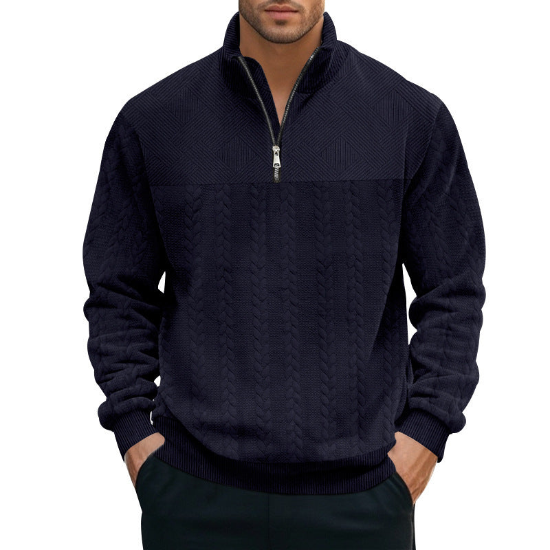 Herrernes grovstrikkede pullover med halvdelen lynlås og struktureret design Stilla
