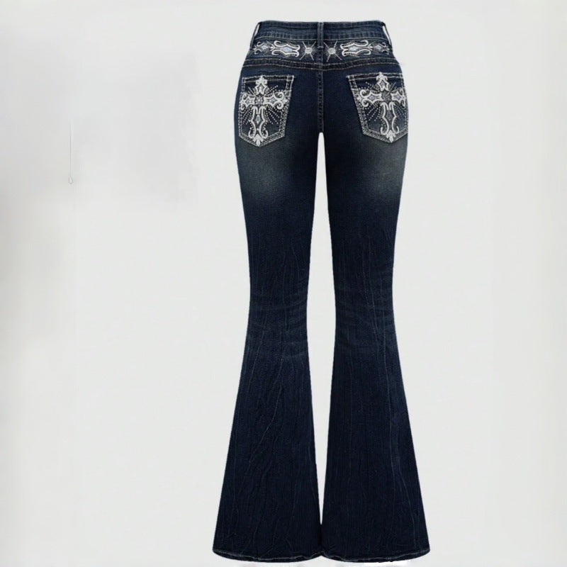 Dame Bootcut Jeans med detaljerede broderier og høj talje Skovae