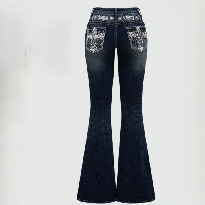 Dame Bootcut Jeans med detaljerede broderier og høj talje Skovae