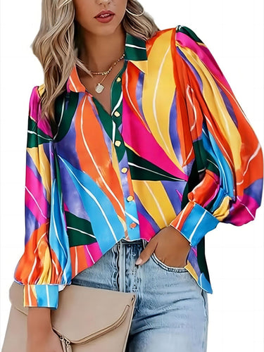 Damebluse med dynamisk farvegradient og moderne puffærmer Stilla