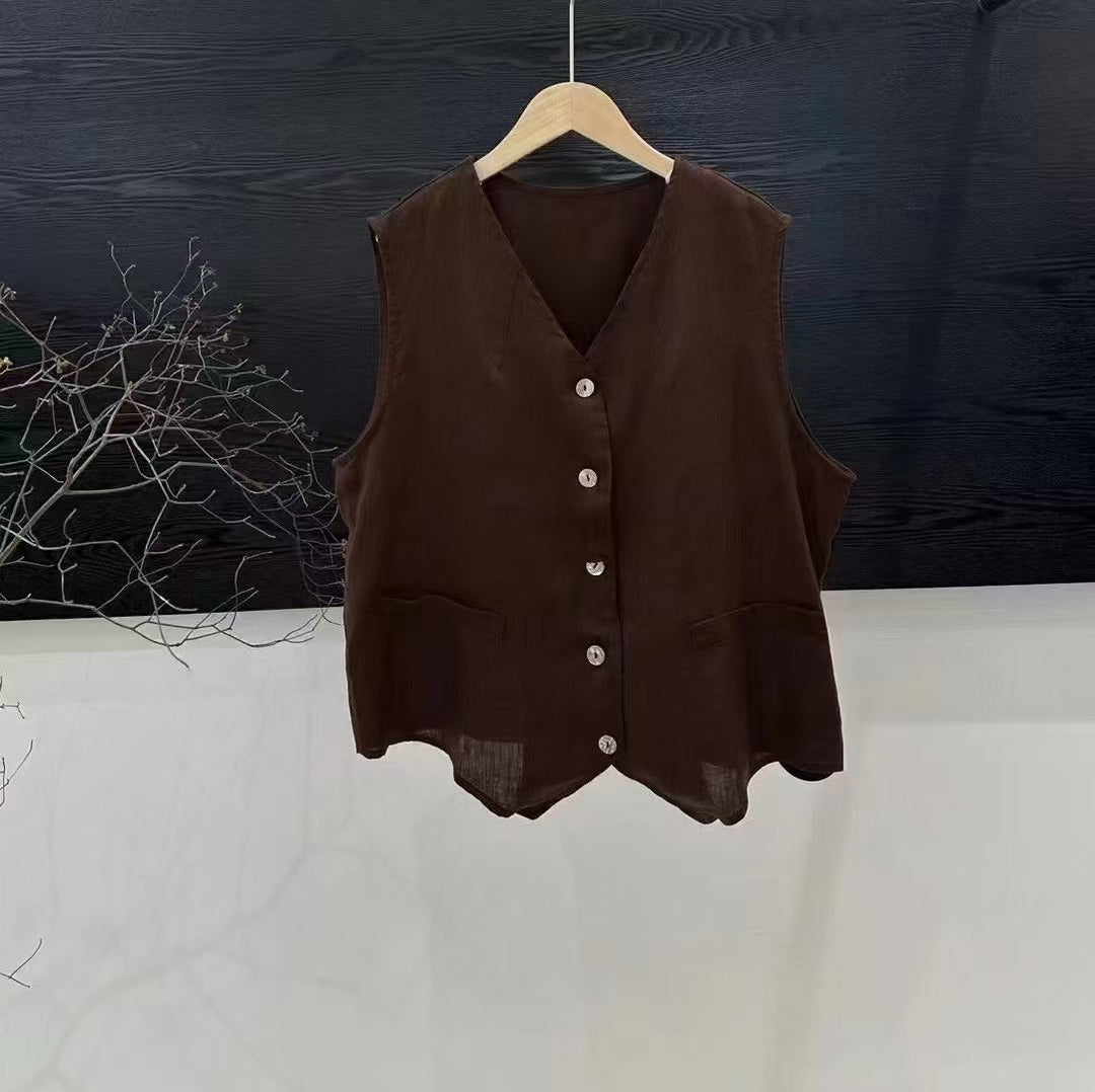 Dame Casual Linned Knap-Op Vest Stilla