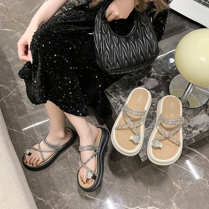 Dame Glamourøse Flip-Flops med funkende Smykkedetaljer og ergonomisk Sål Stilla