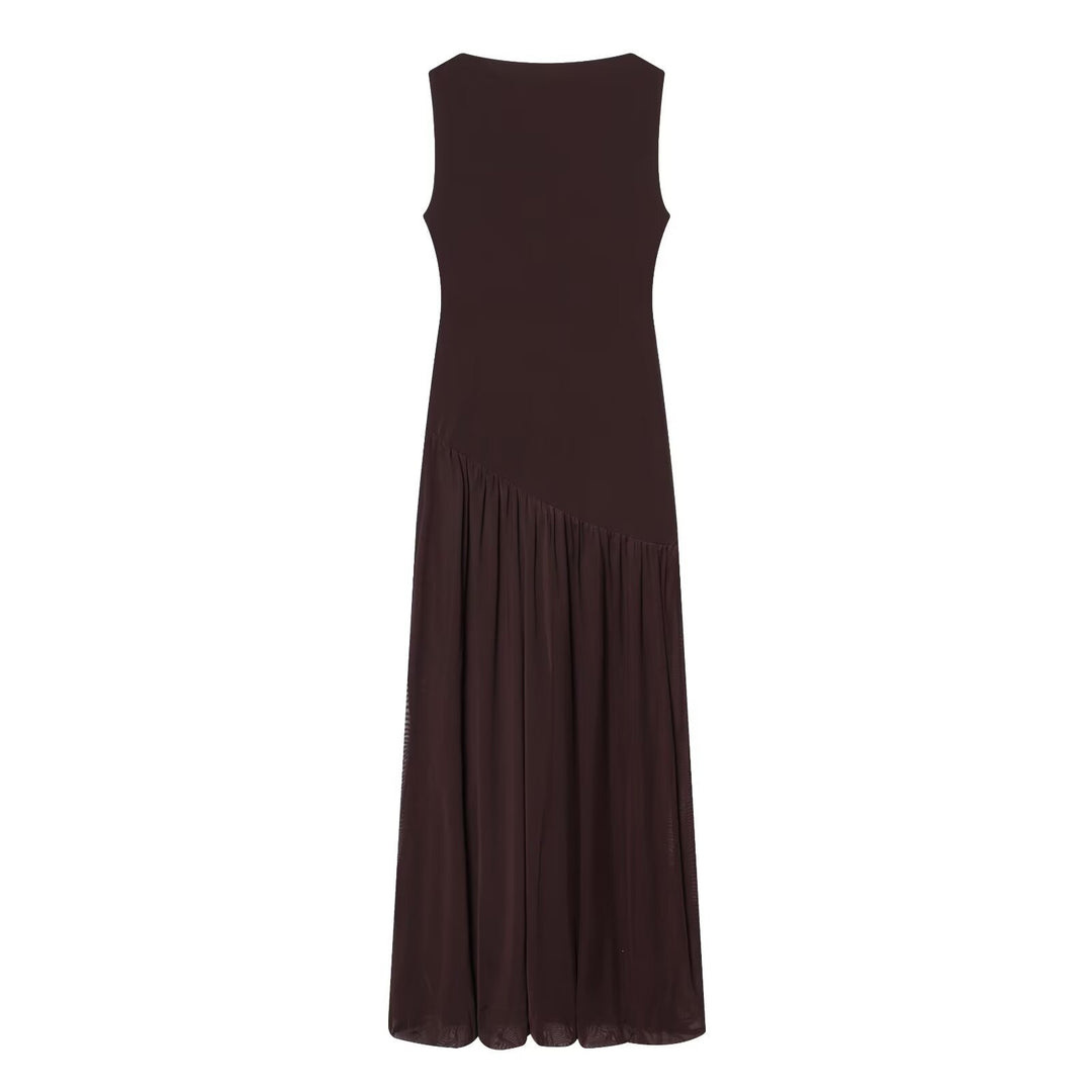 Dame Maxikjole med elegant drapering og asymmetrisk kant Skovae
